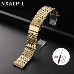Elegant Stainless Steel Watch Band with Folding Safety Buckle - 18mm (Gold)