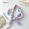 Girls Cotton Linen Small Square Scarf Hijab Shawl Korean Chic Floral Printed Headband Neckerchief Hair Accessoories 58*58cm 3