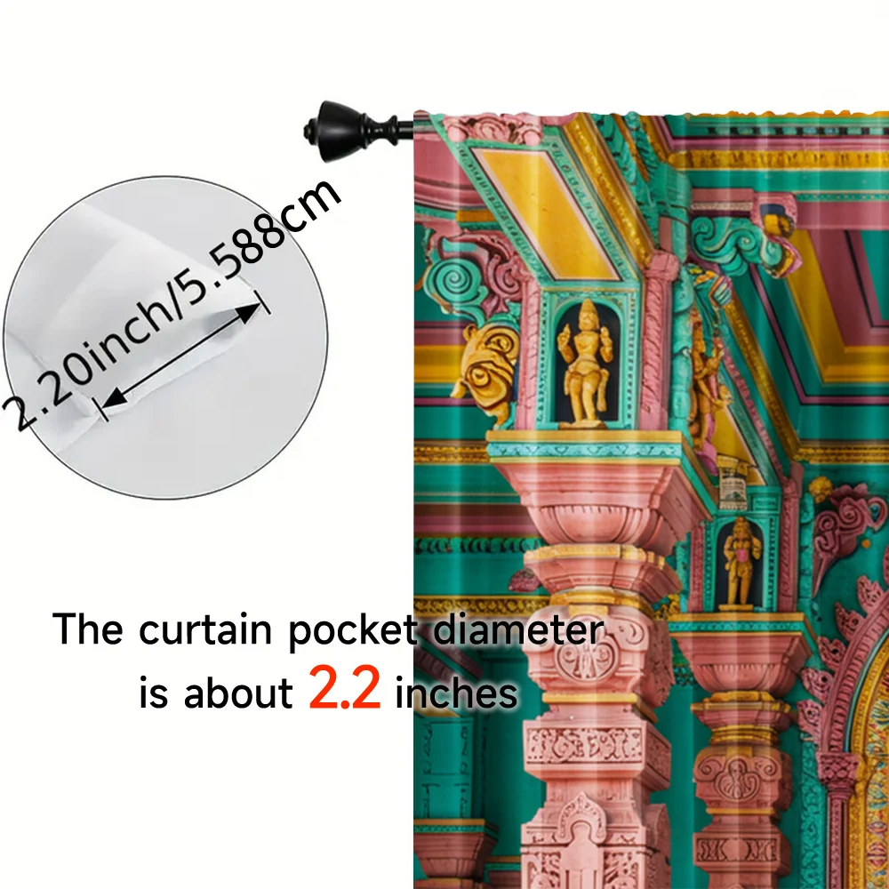 2pcs, spring summer Curtains Indian temple theme Yarn Curtains Versatile Polyester Decorations Ldeal for Living Room, Bedroom, 5
