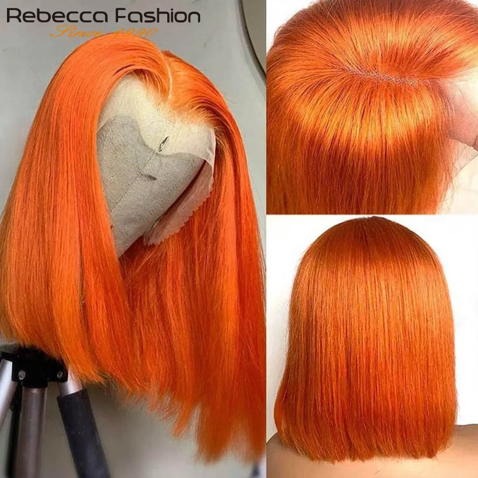 Ginger Orange Straight Bob Wig 13X6X1 Lace Front Wigs For Women Ombre Blond Color Wigs Peruvian Remy Hair Short Bob Human Hair