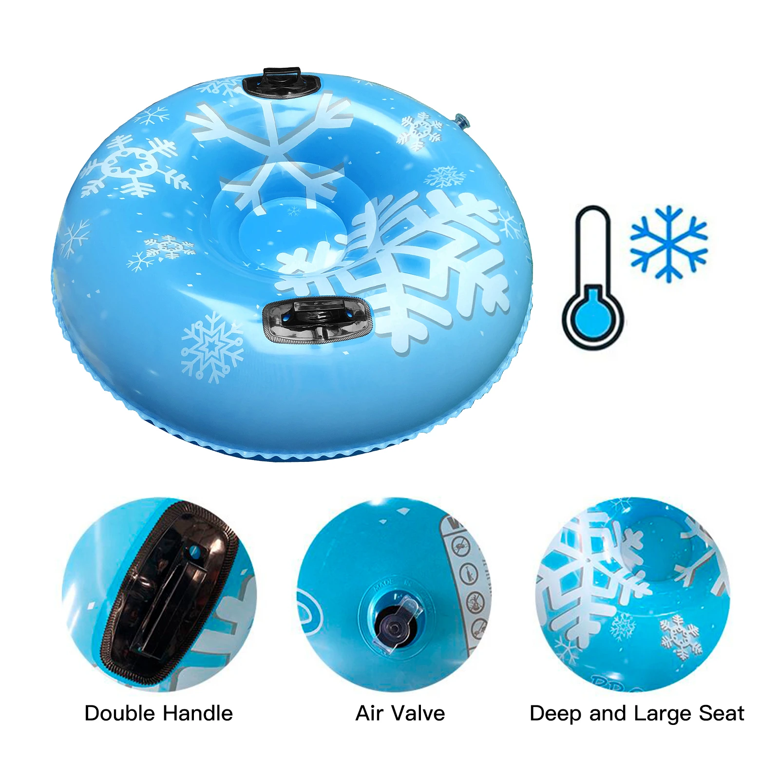 Inflatable Ski Ring PVC Sledding Tube Thicken Snow Tubing Winter Snow Tube with Handle Racer Durable Sled Board