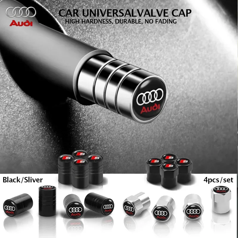 Car Wheel Valve Caps 4pcs Metal Car Wheel Tire Valve Cap Protection Cover for Audi Q3 Q4 Q5 Q6 Q7 B8 B6 C6 8p B7 C5 A3 A4 A5 A6 A7 A8 S3 S4 S5 S6