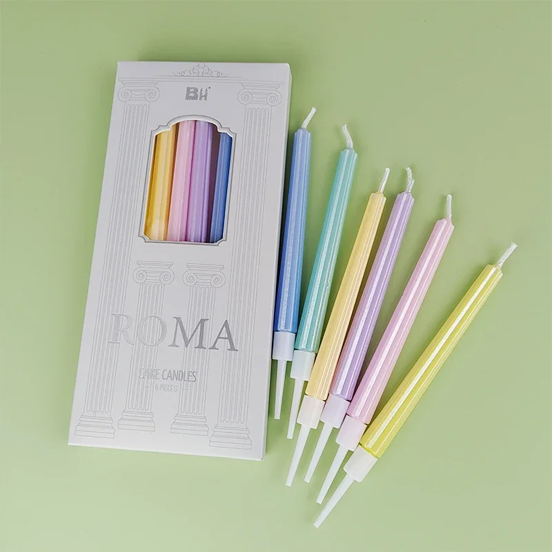 6pcs Hot Selling Paris and Rome Streamer Birthday Candles Beads Gradient Threads Candy Colors Creative Party Cake Decorations