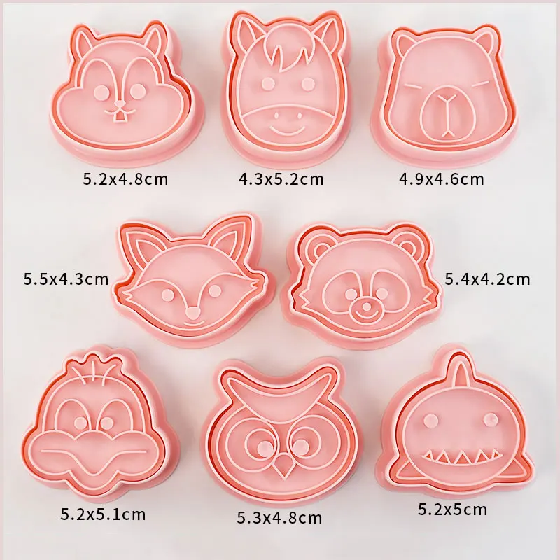 8Pcs/set animal Shape Cookie Cutters Plastic 3D Cartoon Pressable Biscuit Mold Cookie Stamp Kitchen Baking Pastry Bakeware Tool