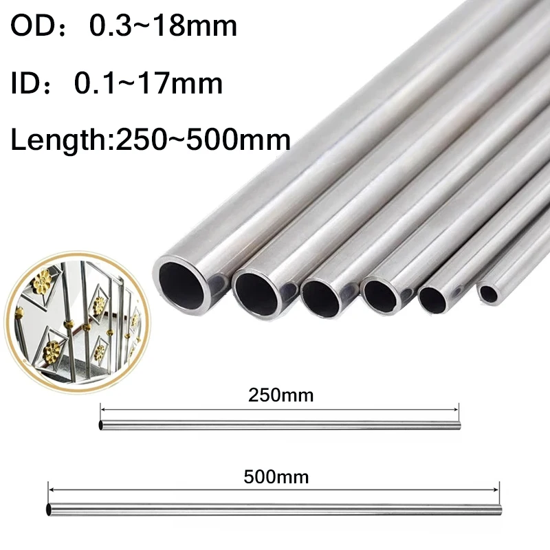 10pcs~1pcs 304 Stainless Steel Round Capillary Seamless Straight Tube 4x2mm 8x6mm 13x11mm 14x12mm16x14mm18x16mm 250mm/500mm Long hot sale 250mm 304 seamless stainless steel capillary tube 10x8mm 8x6mm 4x3mm 6x4mm 3x2mm 12x10mm