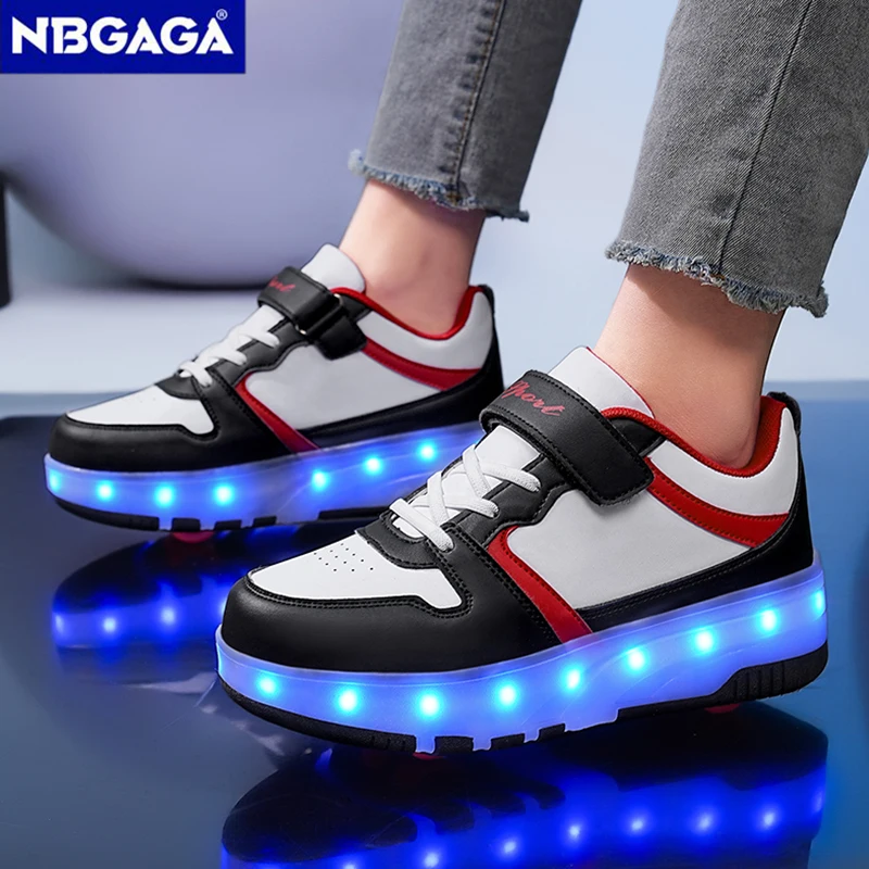 키즈 LED 운동화 USB 충전 발광 신발 야외 스포츠 롤러 스케이트 어린이용 네 바퀴 남아 여아 캐주얼 신발