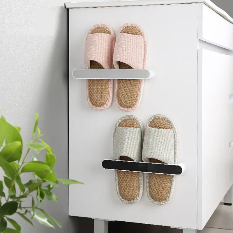 ECOCO Wall Mounted Slippers Rack Self-adhesive Towel Holder Rack Bathroom Towel Hanger Bar Shelf Roll Holder Organizer