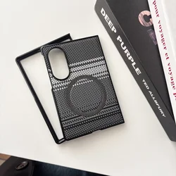 Color Blocking Woven Texture Slim Shockproof Phone Case with MagSafe Compatibility - Galaxy Z Fold4 (Deep Space Gray)