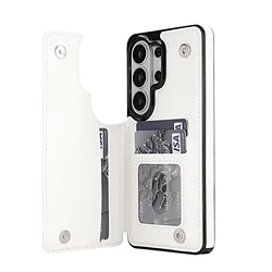 Leather Flip Wallet Case with Card Holder - Deluxe Phone Protective Cover - Galaxy S23+ (White)