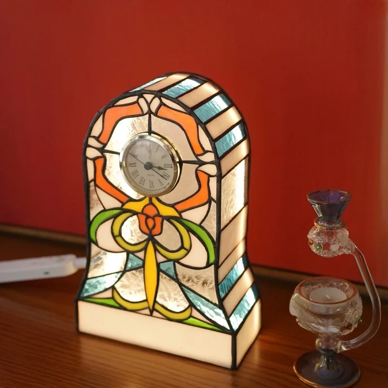 Time Small Grandfather Clock: Handmade Tiffany Glass, Exquisite Retro Luminous Three-dimensional Grandfather Clock, 8