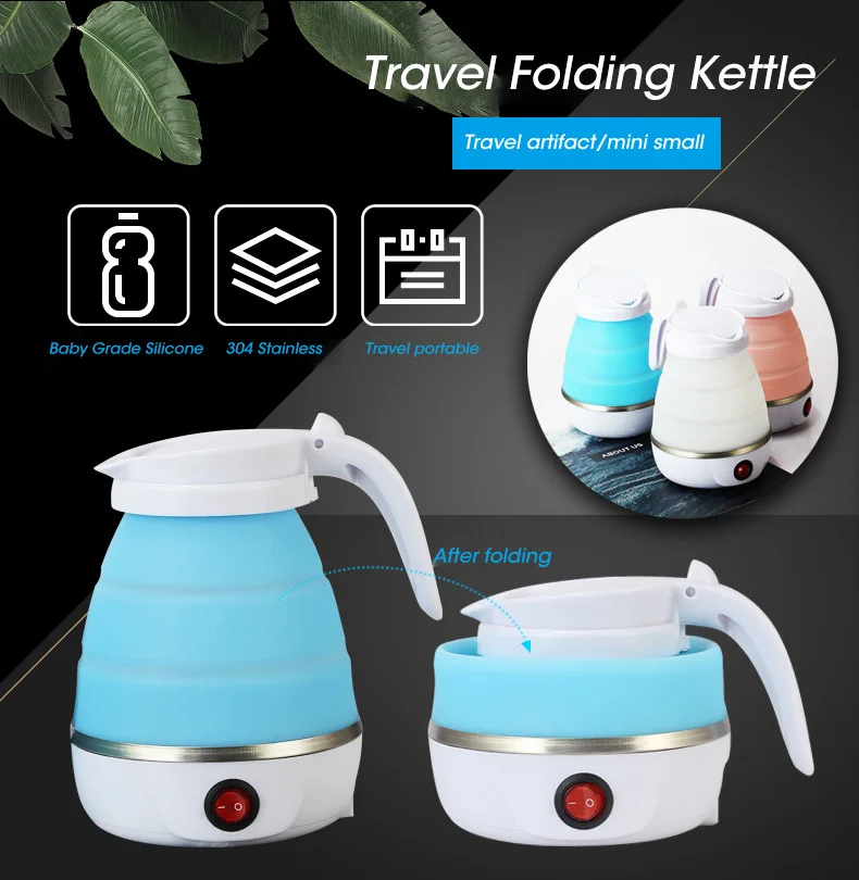 Portable Folding Electric Kettle Food Grade Silicone Single Switch Travel Boiling Water Electric Collapsible Thermos Heater 3