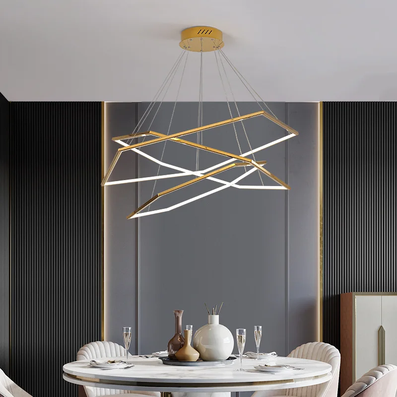 Modern Minimalist Creative Stainless Steel Geometric Hexagonal Line Chandelier Living Room Villa Shop Restaurant Ring