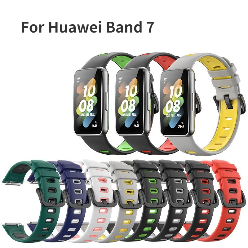 

Silicone Strap for Huawei Band 7 Two-color Breathable Replacement Watchband Bracelet for Huawei band7 Wristband Straps