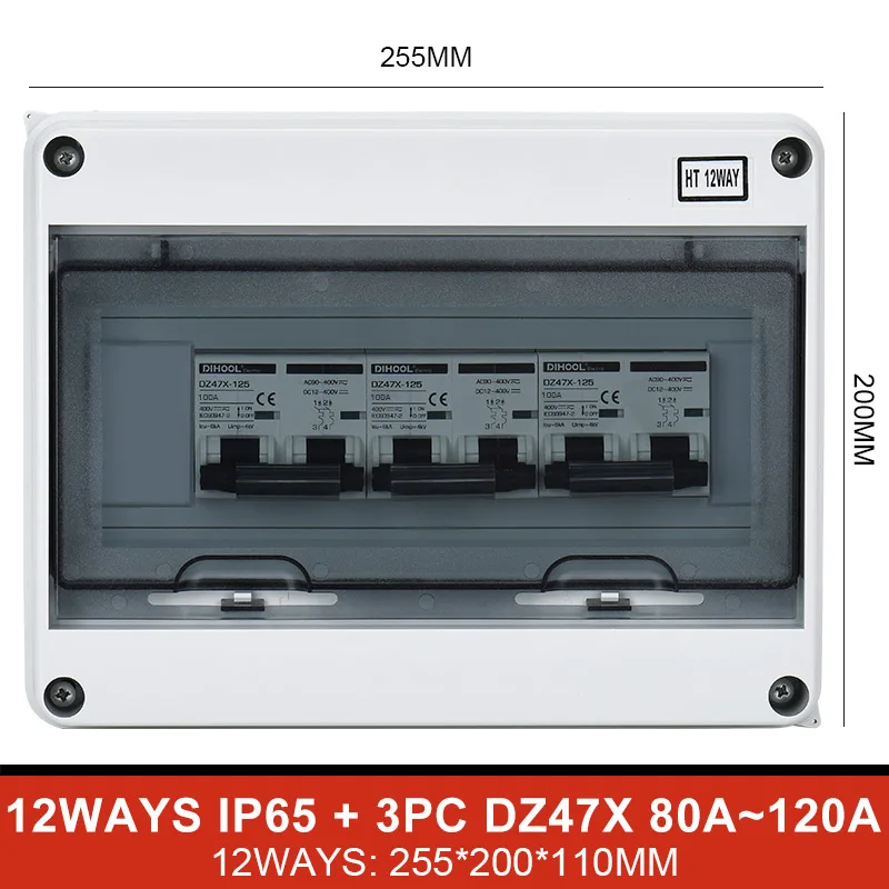 Waterproof Junction Box IP65 AC+DC Circuit Breaker Combination DC12-400V AC90-400V For Battery Photovoltaic and Home System