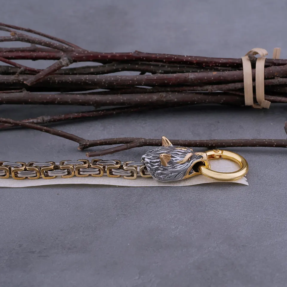 Bracciale Vichingo per Uomo, Gioielli Pagani, Anelli da Braccio con Teste di Lupo del Dio Norreno Odino, Placcatura Argento Antico, Bracciale a Polsino Intrecciato