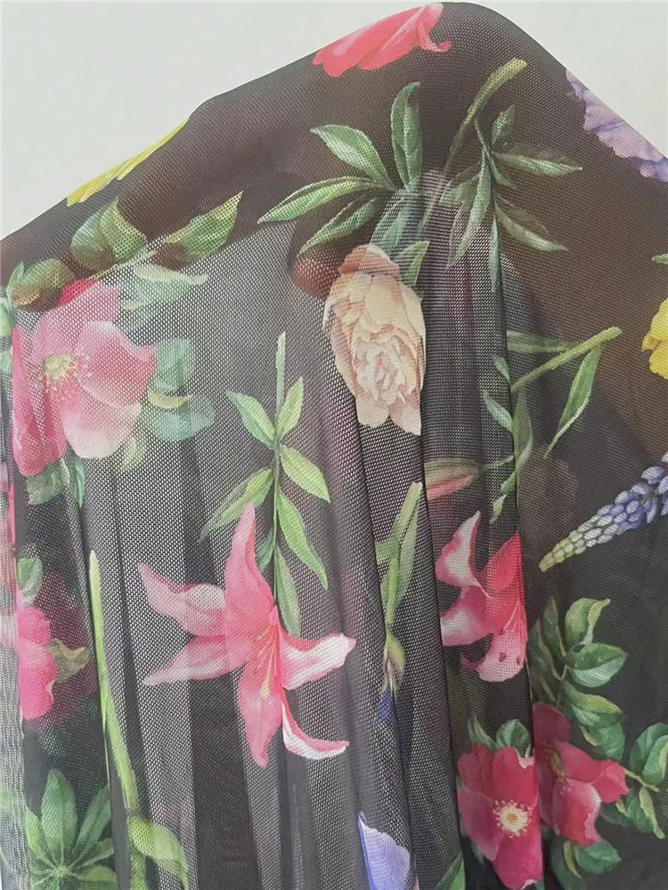 Floral Print Sleepwear Mesh Ruffle Hem Cami Nightdress Bride Nightwear Babydoll Vintage Sleep Dress