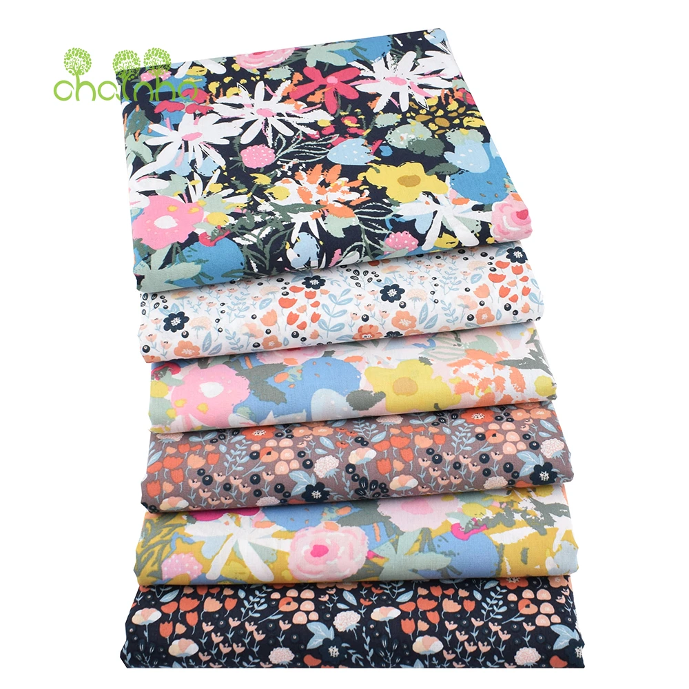 Chainho,Printed Plain Weave Poplin Cotton Fabric,DIY Sewing Quilting Material,Patchwork Cloth,Floral Series,3 Sizes,15PC137