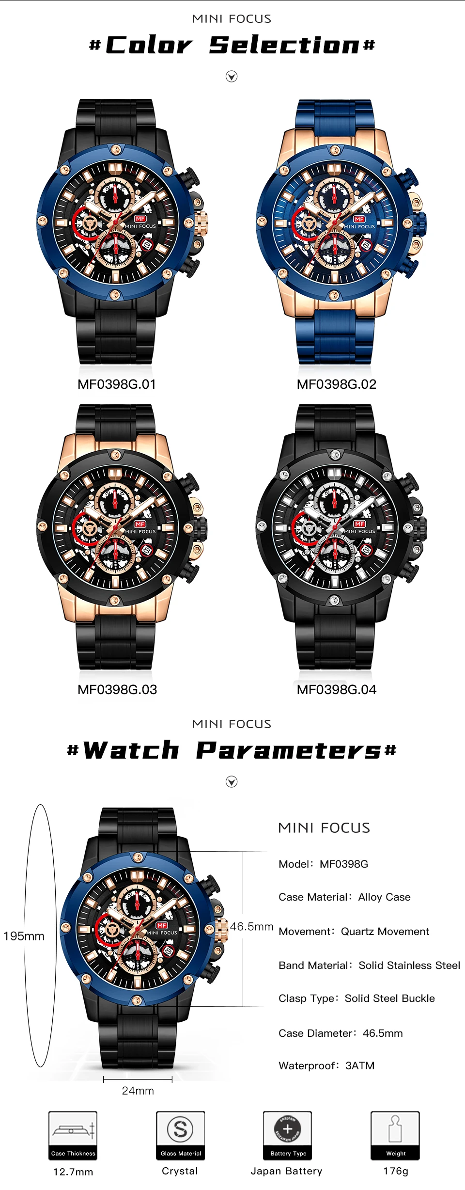 MINI FOCUS Quartz Watch for Men Waterproof_voghion.com