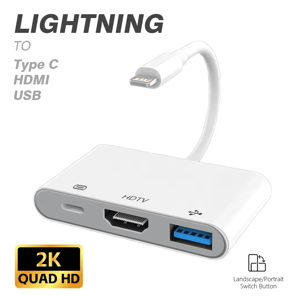 Multi-Purpose Lightning/USB-C to HDMI & USB 3.0 Adapter with Charging Port and HD Sync