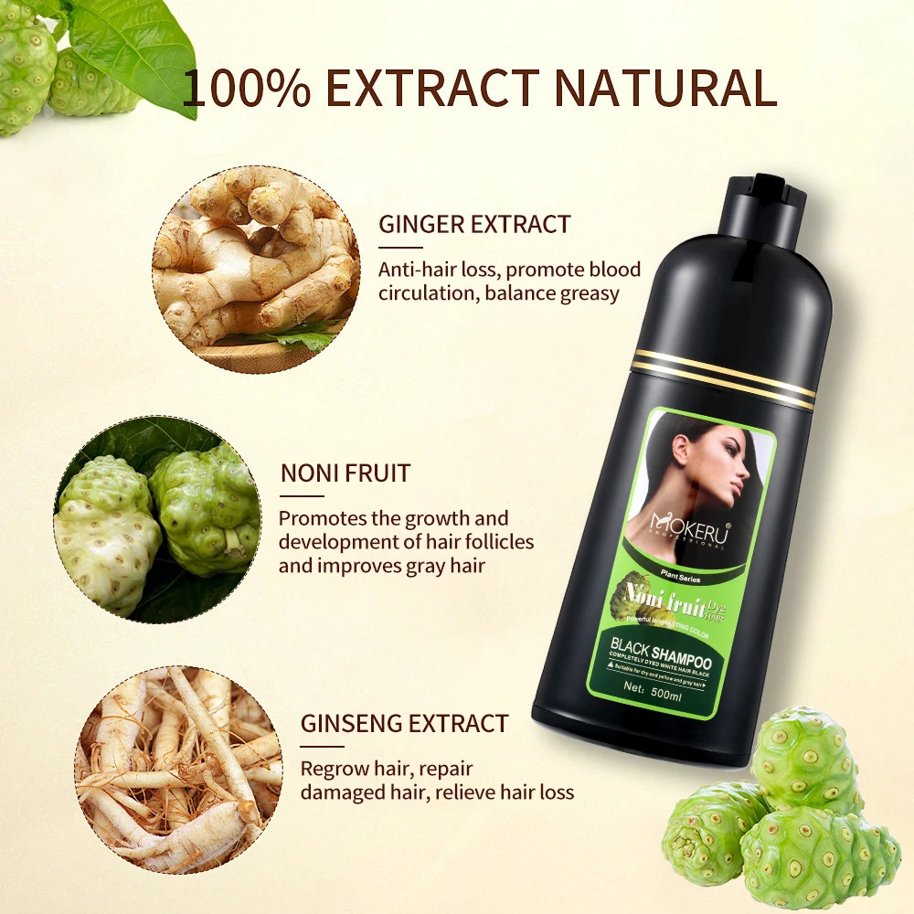 Mokeru 500ml shampoo colorante permanente per capelli neri vegetali naturali Nori, utilizzato per coprire la tinture per capelli grigi - immagine 5