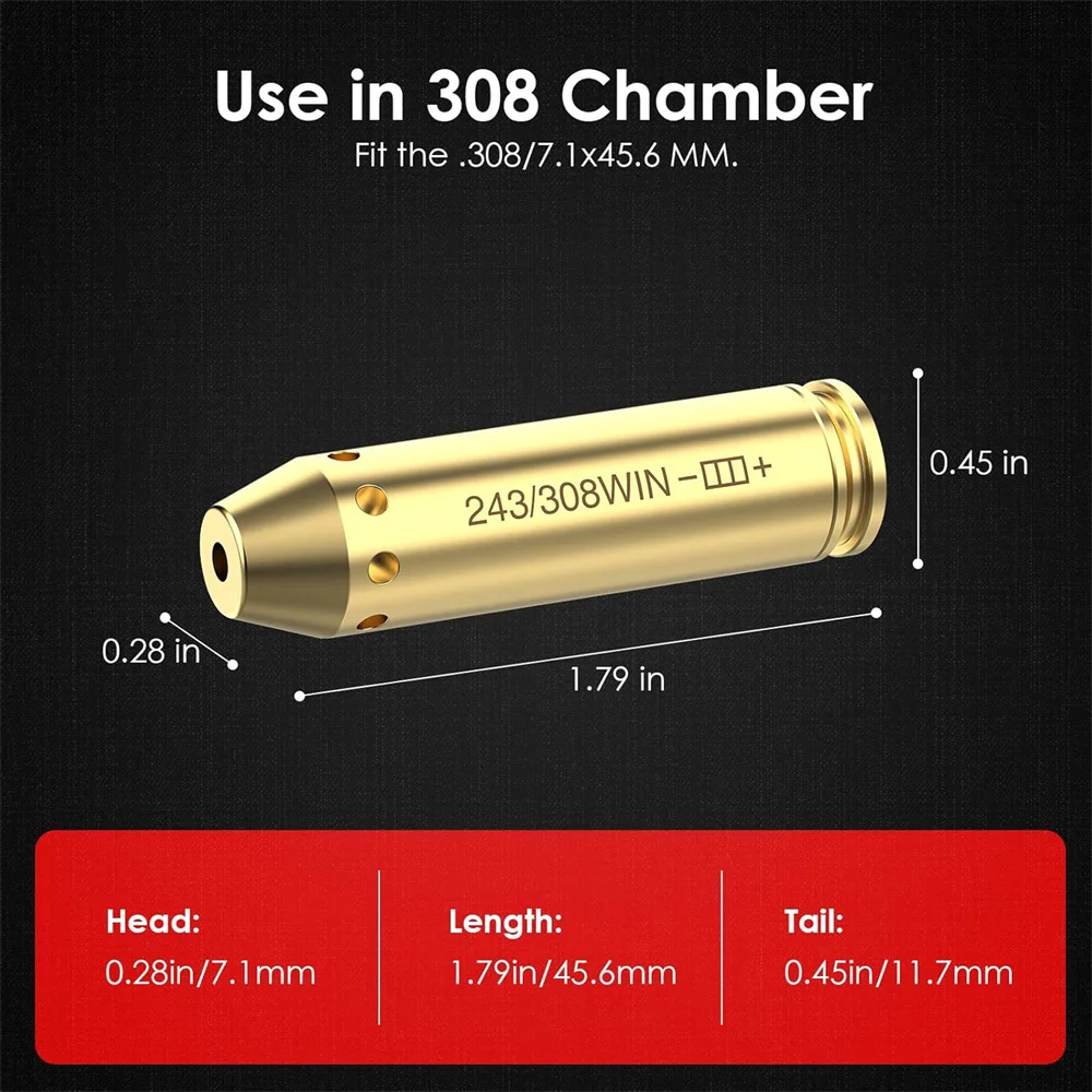 Red Laser Bore Sight 243 308WIN Cartridge Brass Bore Sighter for Hunting Gun Scope Zeroing Boresighter Hunting Accessary