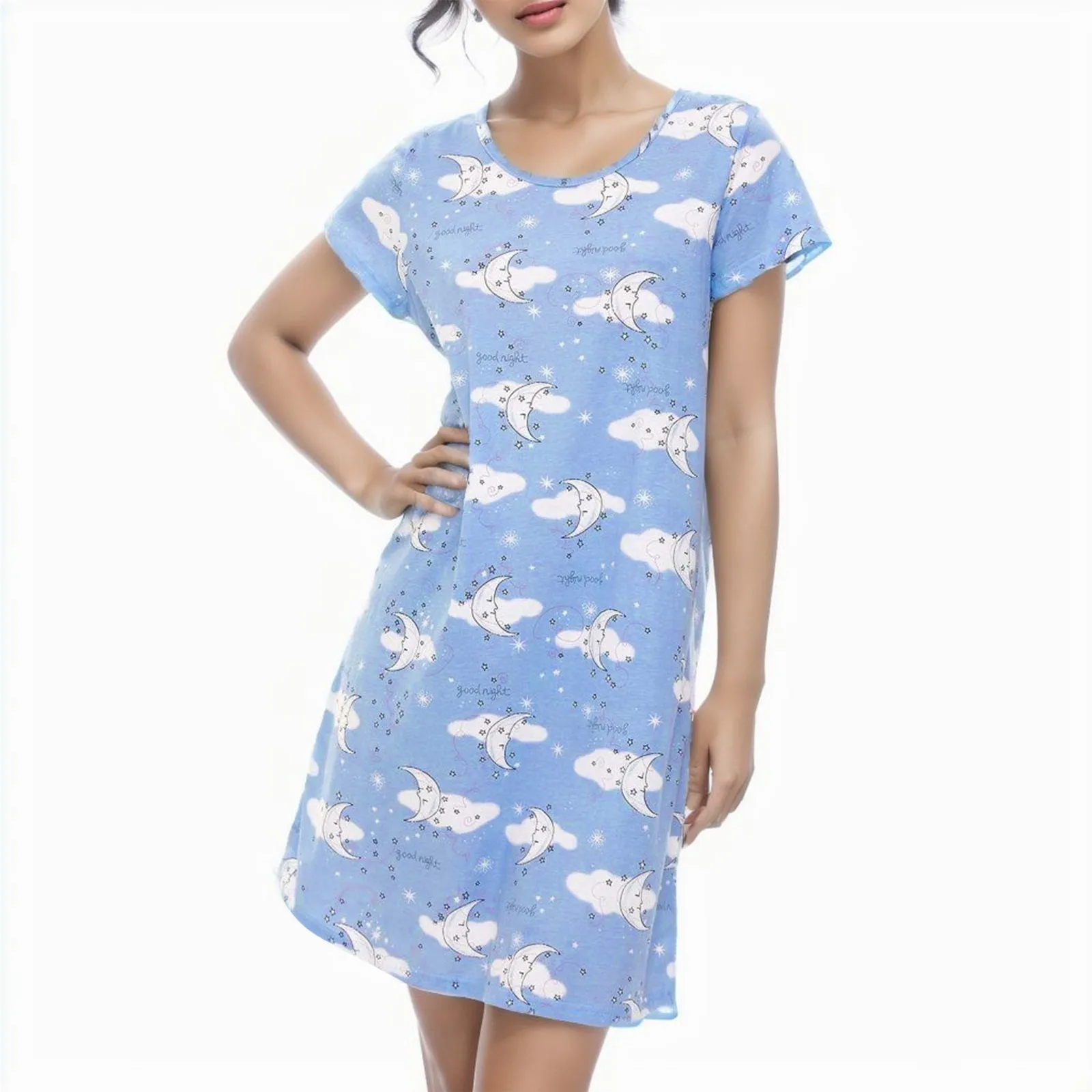

Women's Cotton Nightgown Sleepwear Kawaii Short Sleeve Shirt Casual Printed Sleep Dress Korean Fashion Spring Home Clothes