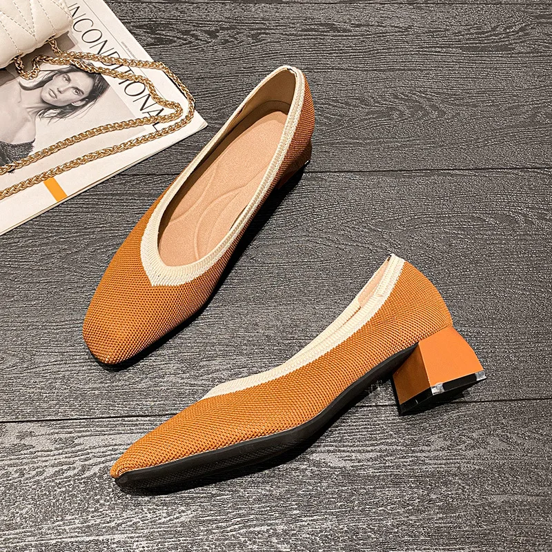 High Heels Shoes Women Pumps 2022 New Spring and Autumn Pointed Fashion Knitting Breathable Woven Plus Size 43 Lady Shoes Women