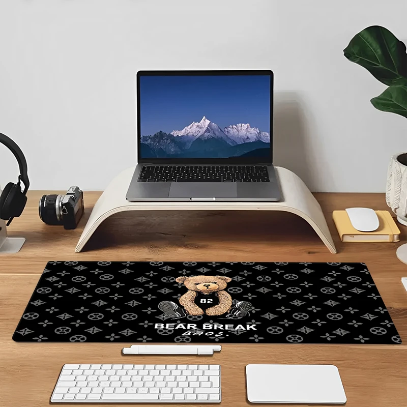 French Popular Bear large size cool mouse pad 900x400 non-slip esports learn desk mat game player mouse pad desktop accessories 6