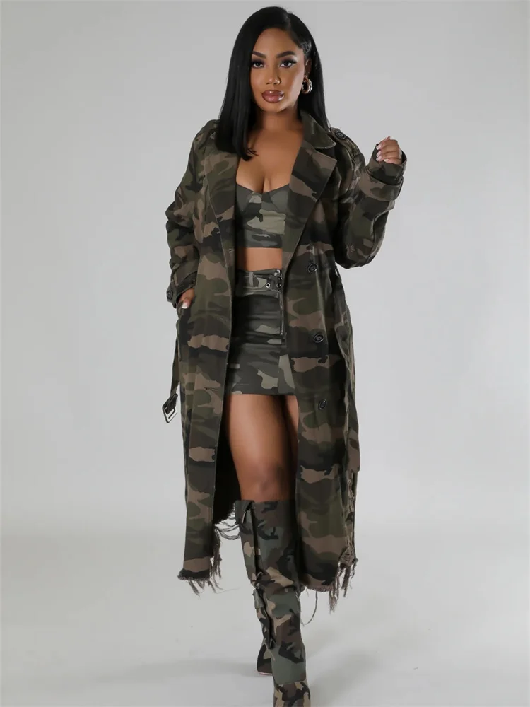 Wmstar Camouflage Trench Jacket Women Clothing Print Coat Streetwear Ripped Long Style Crop Tops Wholesale Dropshipping S-2XL