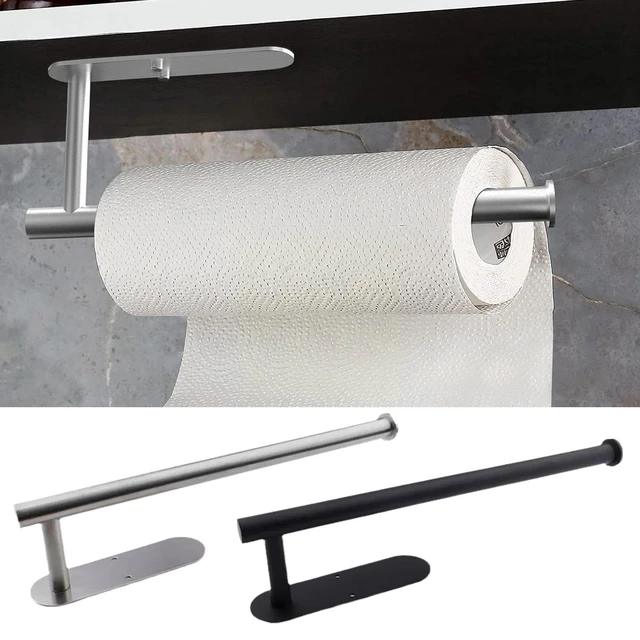 Stainless Steel Adhesive Paper Towel Holder Under Cabinet Wall Mount for Kitchen  Towel, Black Roll Stick to Wall - AliExpress