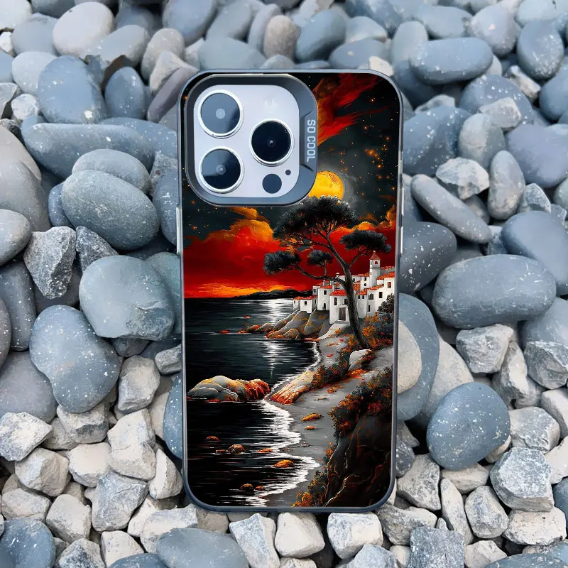 Luxuriöse Sonnenuntergang-Insel-Szenerie Handyhülle für iPhone 13 Mini 12 11 Pro Max 17 16 15 14 Pro Max Plus Landschafts-Laser-Cover Fundas – Detail 3