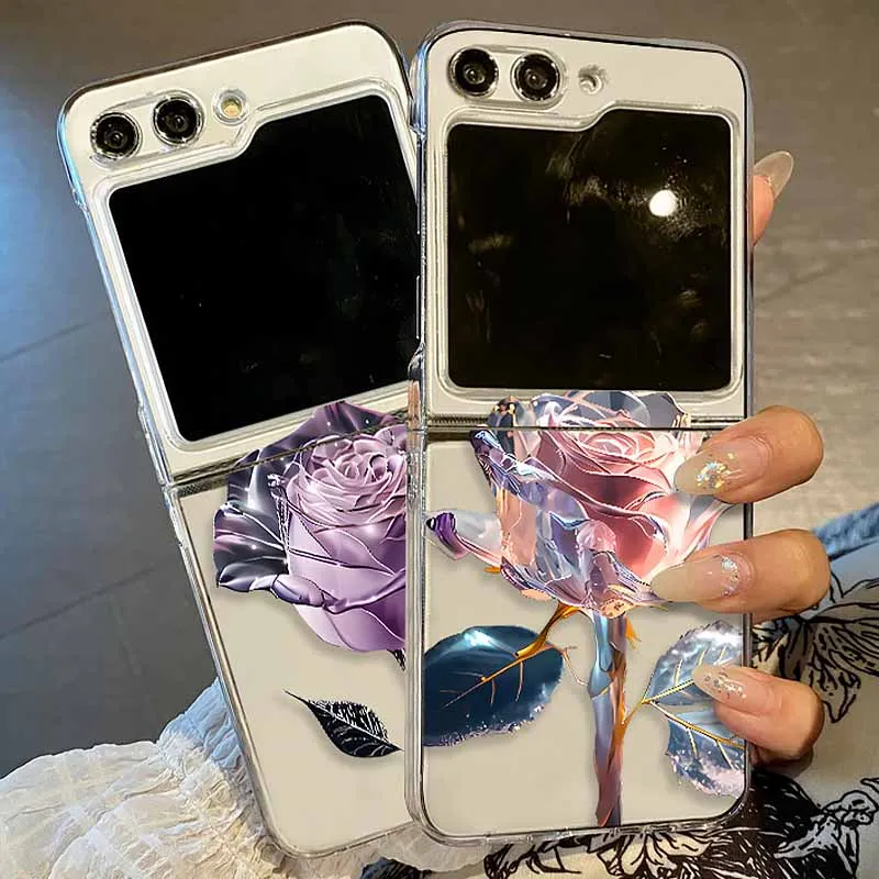 Flower Pattern Clear Transparent Hard Folding Phone Case