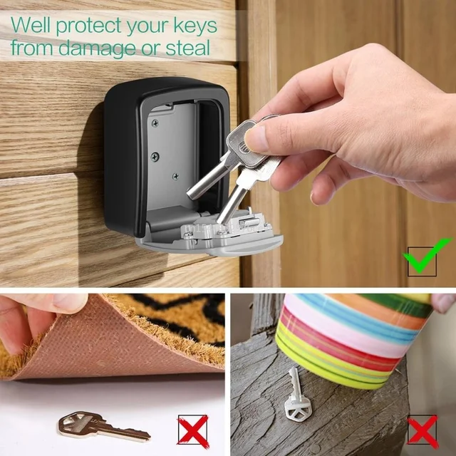 Key Lock Box Wall Mounted Stainless Steel Key Safe Weatherproof 4 Combination Key Storage Lock Box for Indoor and Outdoor Use 6