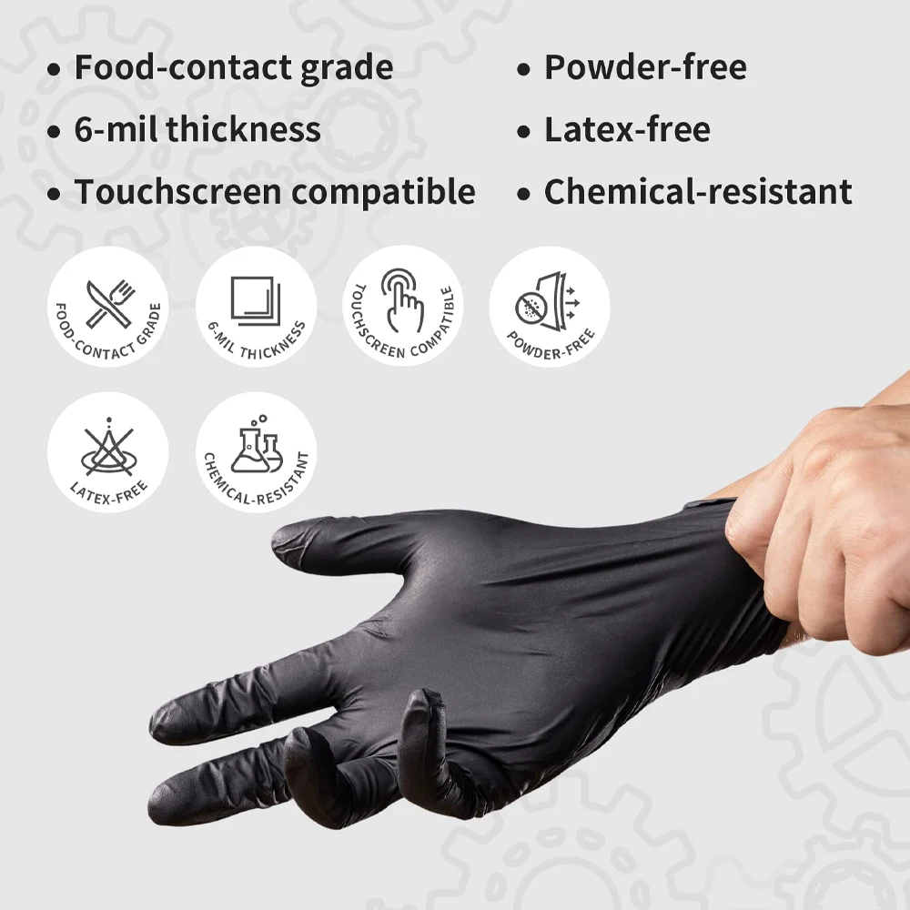 Disposable gloves 100/50/20PCS black nitrile latex free waterproof for kitchen food processing beauty salon