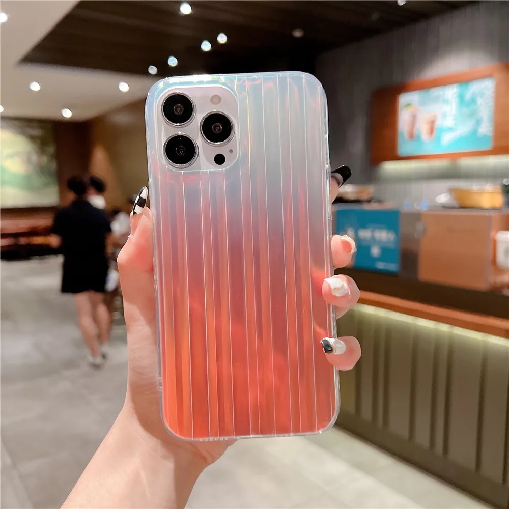 iphone 12 pro max silicone case Colorful Laser Phone Case for IPhone 13 12 11 Pro Max Bumper Luxurious Shiny Discoloration Coque Cover Stripe for Women iphone 12 pro max clear case