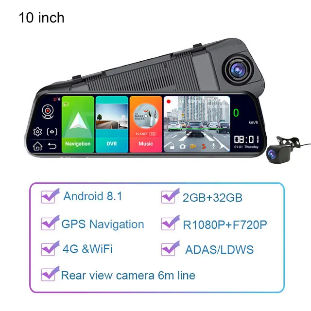 Buy Wholesale China 12 Inches Car Dvr Dash Cam Front 4k+back 1080p+lane  Offset+wifi+gps Touch Screen Auto Rearview Mirror Camera With Stream Media  & Touch Screen Dash Cam Car Rearview Systems at USD