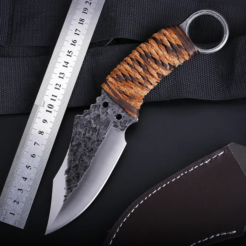 

Охотничий нож с фиксированным клинком для мужчин, военные тактические карманные ножи для кемпинга и выживания, для охоты и рыбалки, кожаный футляр