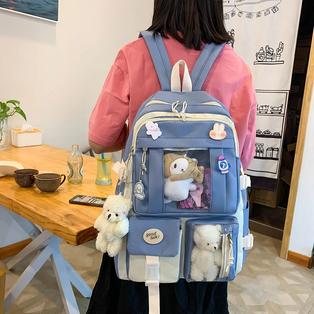 Blue Jansport Backpack Pastel Blue Backpack Cute Backpack Kawaii Backpack  For Girls Boys Cute Aesthetic School Bookbag Travel Bag Kids Travel Backpack