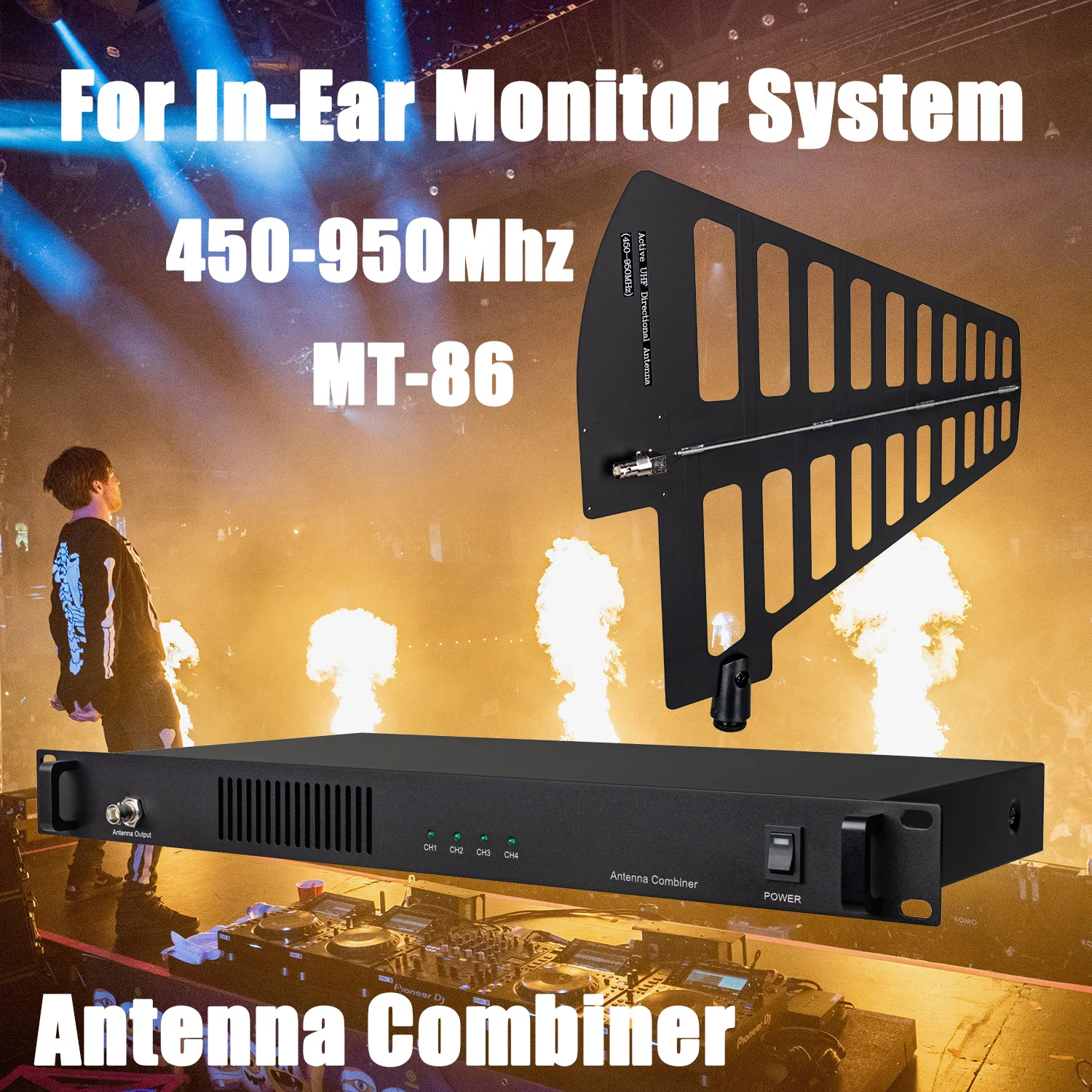 Betagear Active UHF Directional Antenna Combiner MT86 RF Signal Amplifier For In Ear Monitor Splitter 450-950Mhz 100-240VAC