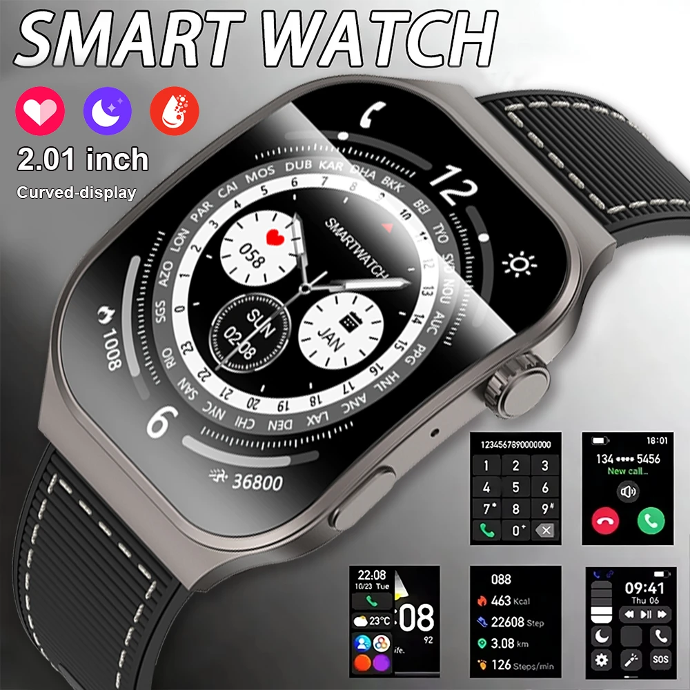 2026 New Bluetooth Call Smart Watch for Men 2.01" HD Curved Screen Sports Watch Health Monitor Smart Watch for Android iOS 1