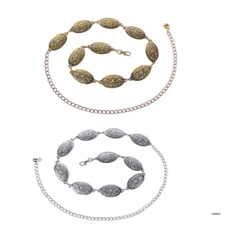 

Metal Waist Chain Banquet Female Carved Flower Buckle Belt Shinning Thin Belt