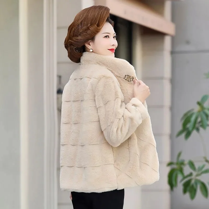 Autumn Winter Coat Mink Velvet 2023 New Style in the Elderly Women's Winter Fashion Foreign Style Thickened Cotton-Padded Coat