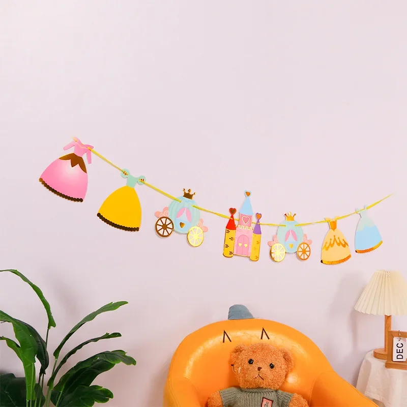 Cute Princess Castle Banner Paper Garland Baby Shower Kids Birthday Party Flag Decorations for Girls Bedroom Decorate Supplies party decorations birthday banner birthday streamers