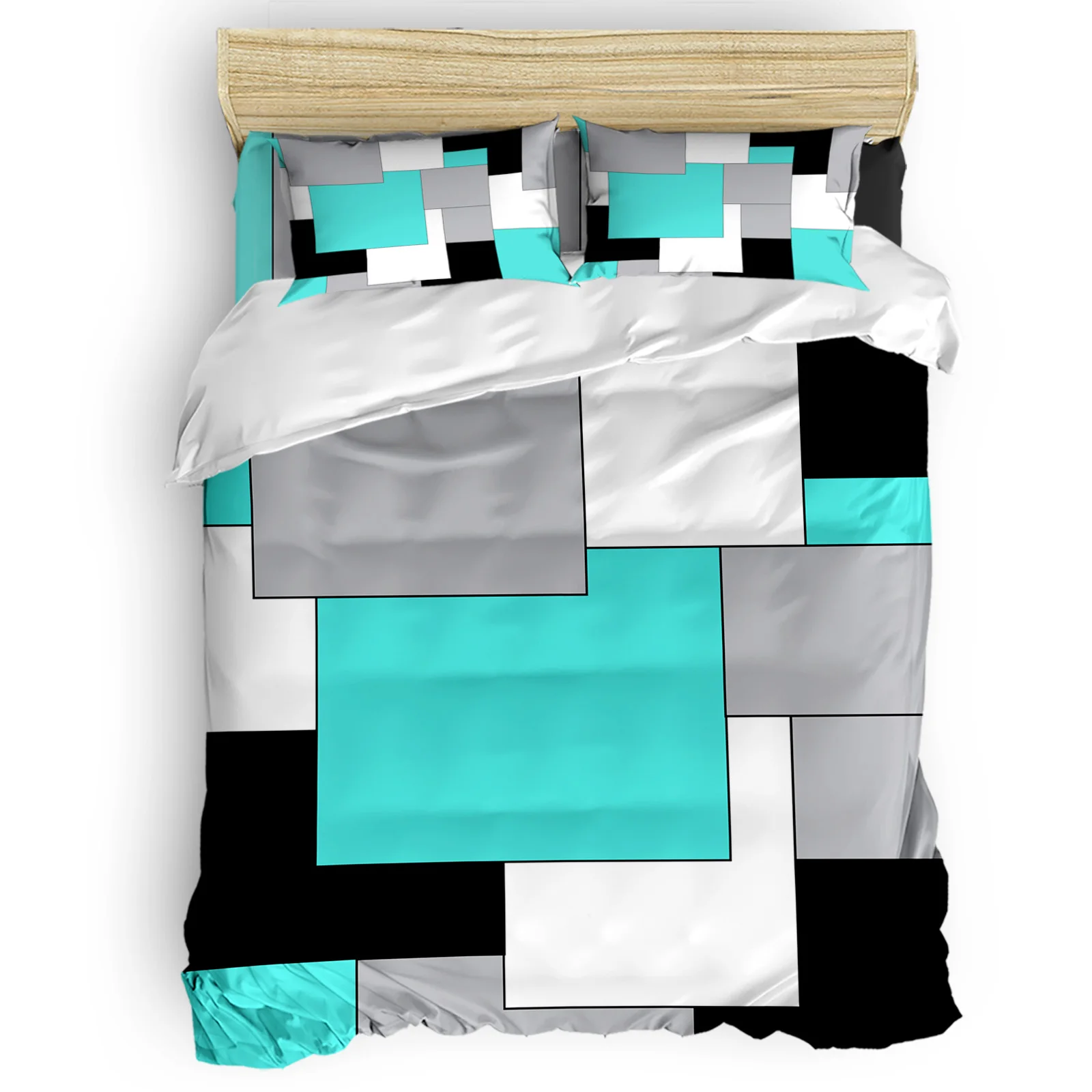 Aqua Turquoise Black Grey Color Blocks Comfortable Household Goods Bedroom Bed Luxury Duvet Cover 2/3/4 Pieces | Дом и сад