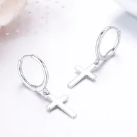 Cute 925 Sterling Silver Small Circle Loop Cross Charm Hoop Earrings For Women Girls Jewelry Pendiente Aros Oorbellen Orecchini 1