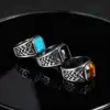 92783-2eb103.jpg Bagues ethniques Vintage à nœud Viking pour hommes, chevalière carrée en pierre naturelle en acier inoxydable, bijoux Punk à la mode