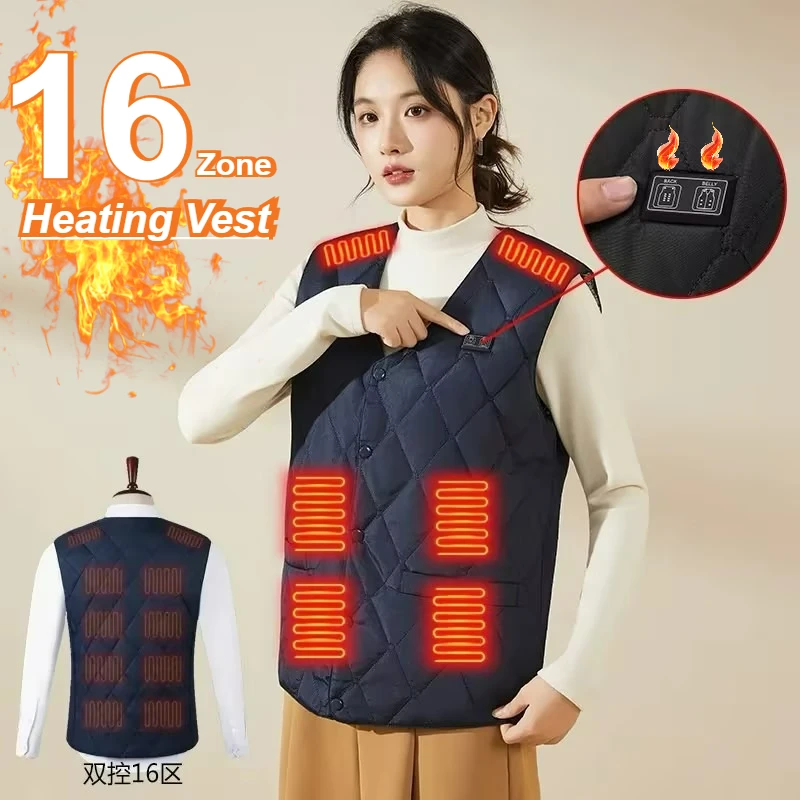 Winter 16 Zone Thermal Vest Smart USB Heated Vest Sleeveless Heating Jacket Warmth Safety Suitable Men Women in Sports and Hiki