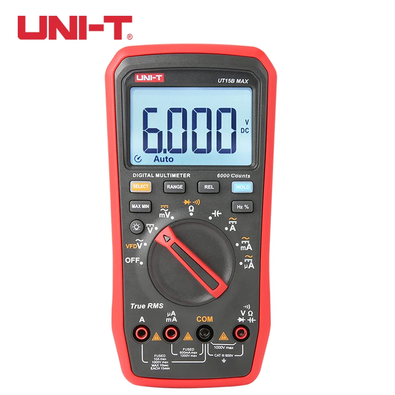 

UNI-T UT15B/17B/18B Макс 6000 отсчетов True RMS Цифровые мультиметры AC DC 1000V 10A тестер напряжения с V.F.D