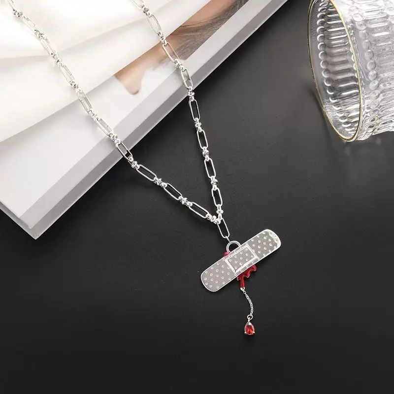 

Hip Hop Band Aid Necklace Cosplay Creative Punk Pendant Chain Unisex Personality Fashion Jewelry Street Festival Accessory Gift