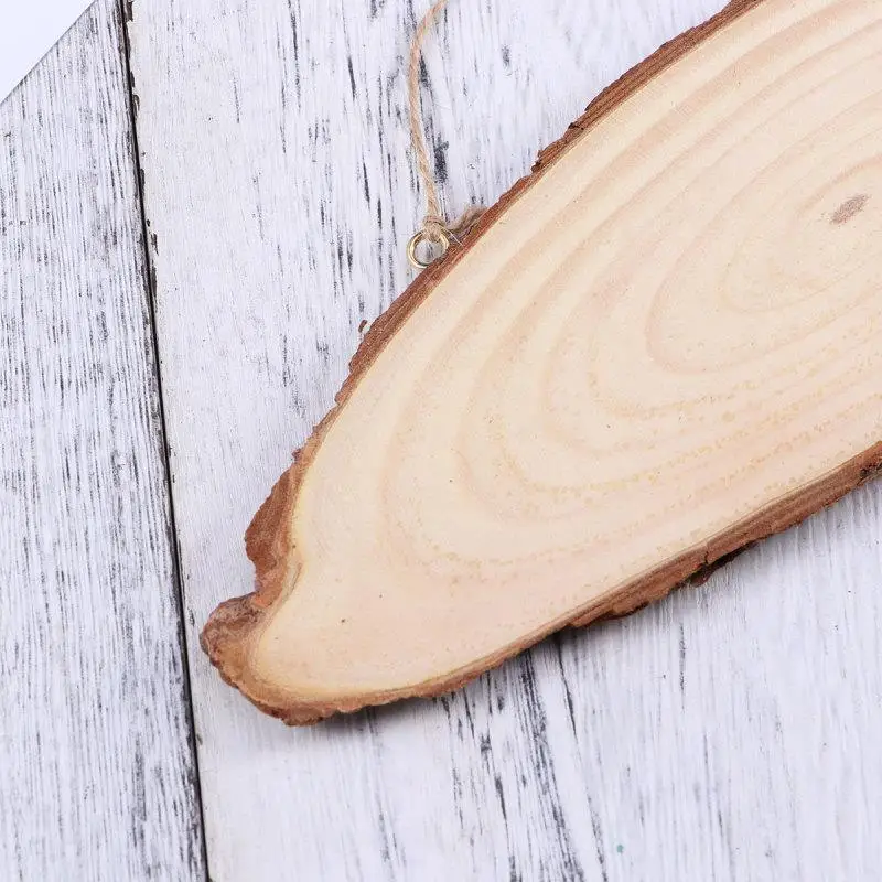 Description Picture 6 of item22x7cm Oval Blank Wooden Disc Tree Log Slice Plaques with Hooks and Rope for DIY Decoration Crafts Projects Stainless Steel